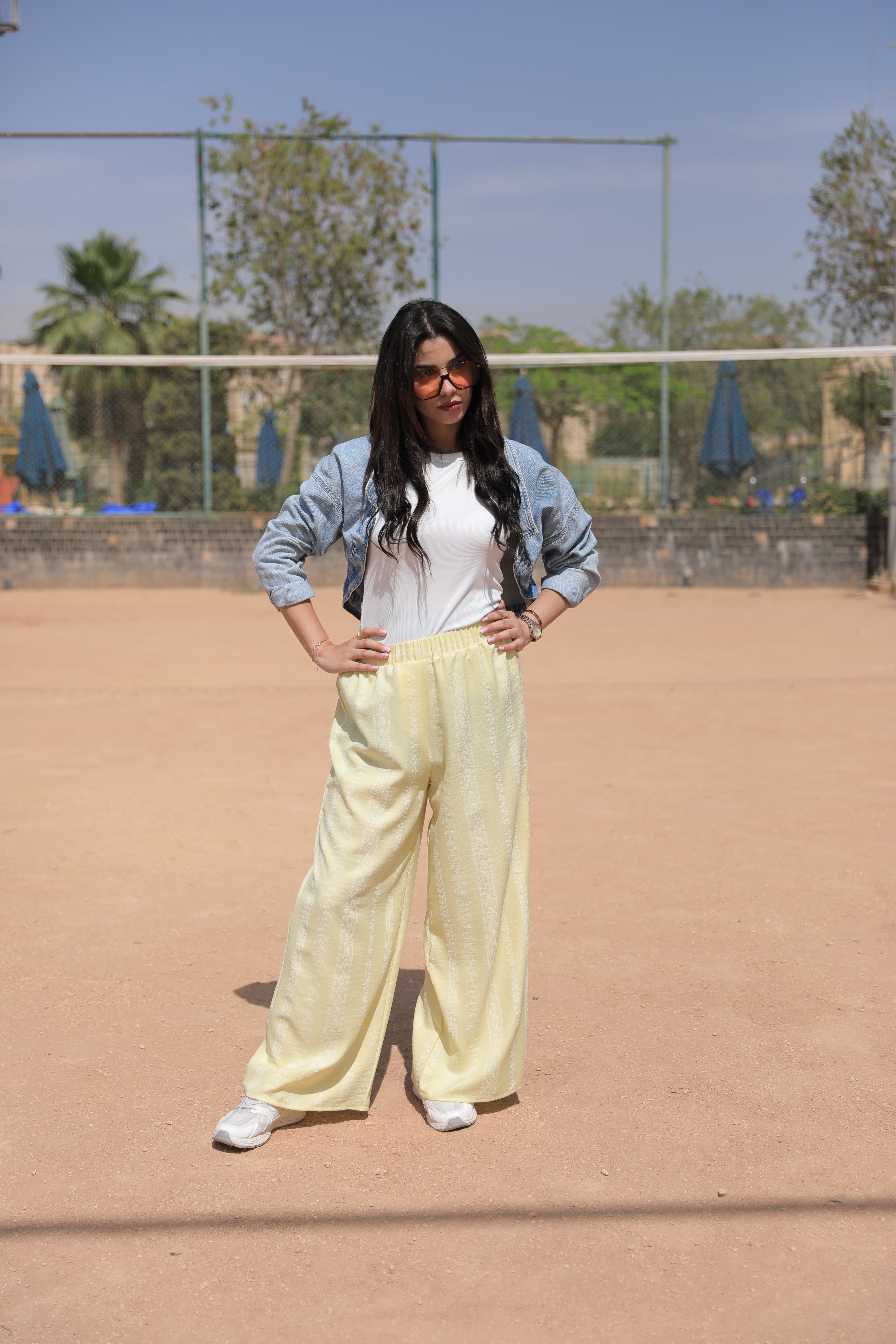 Light Yellow Patterned Linen Pants white pattern